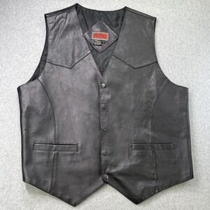 Modal Genuine Leather Vest Black Western‎ Style Snap Front Size L